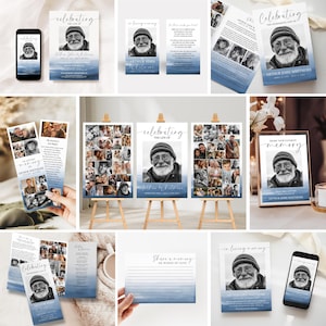 Blue Funeral TEMPLATE Bundle for Fisherman, Memorial Stationery Set for Men, Ocean Celebration of Life Funeral Stationery, F8