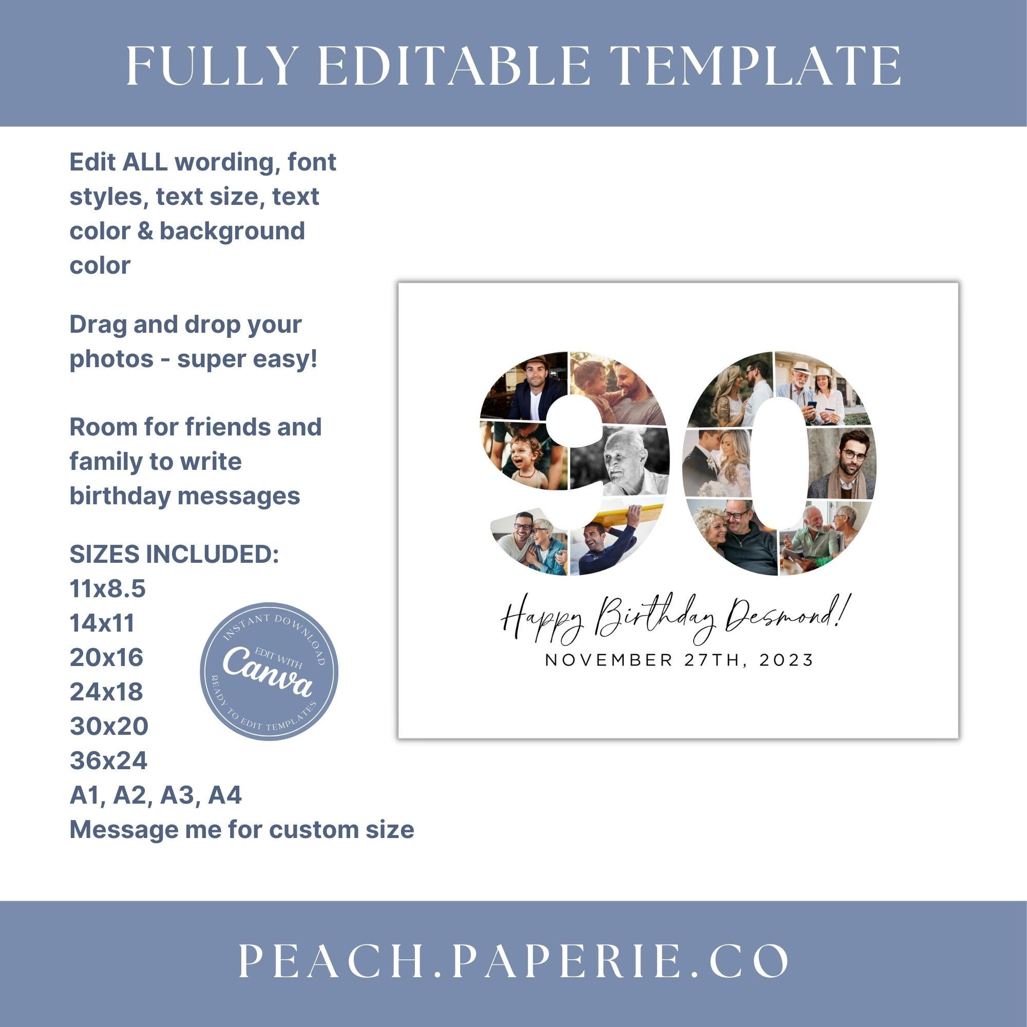 90th Birthday Photo Collage Poster TEMPLATE With Room for - Etsy