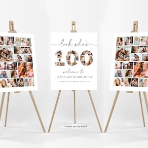 100th Birthday Photo Collage Poster Bundle TEMPLATE, Look who&#39;s 100, Customizable Photo Collage Board, Photo Montage Display