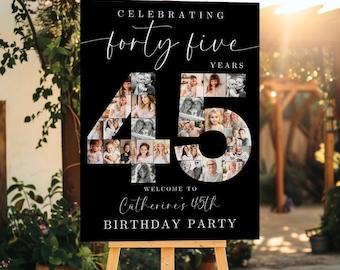45th Birthday Photo Collage TEMPLATE, Celebrating 45 Years, Party Welcome Sign, Photo Montage Display Poster, Canva Template, C1