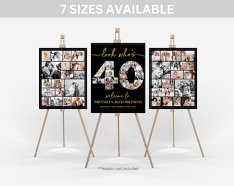 Look Who's 40, Black and Gold 40th Birthday Photo Collage Poster Bundle TEMPLATE, Customizable Collage Board, Photo Montage Display