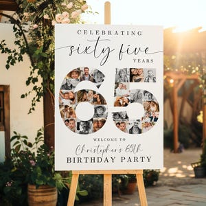 65th Birthday Photo Collage TEMPLATE, Celebrating 65 Years, Party Welcome Sign, Photo Montage Display Poster, Canva Template, C1