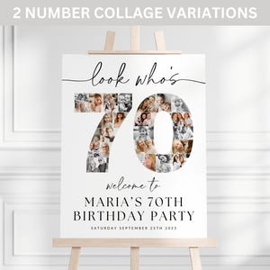70th Birthday Photo Collage TEMPLATE, Look Who's 70, Customizable Birthday Welcome Sign, Photo Montage Display Poster, Digital Download DIY