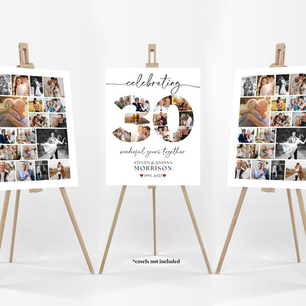 30th Wedding Anniversary Photo Collage Bundle TEMPLATE, Customizable Poster Board, Wedding Anniversary Gift, Digital Download, Canva DIY