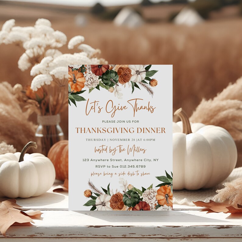T1 Invite Thanksgiving Dinner Invitation TEMPLATE, Let's Give Thanks, Invite 5x7 ...