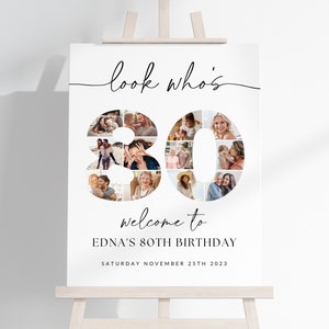 80th Birthday Photo Collage TEMPLATE, Look Who's 80, Customizable Photo Collage Board, Photo Montage Display Poster, Digital Download DIY