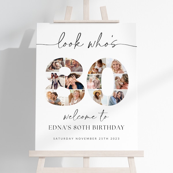 80th Birthday Photo Collage TEMPLATE, Look Who's 80, Customizable Photo Collage Board, Photo Montage Display Poster, Digital Download DIY
