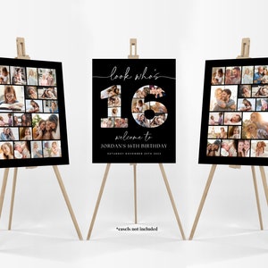Black 16th Birthday Photo Collage Poster Bundle TEMPLATE, Look who&#39;s 16, Sweet 16 Party, Customizable Photo Collage Board, Montage Display