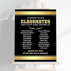 Class Reunion Memorial Poster TEMPLATE to Honor Deceased Classmates, School Reunion, Memorial Poster Display, Remembrance Board