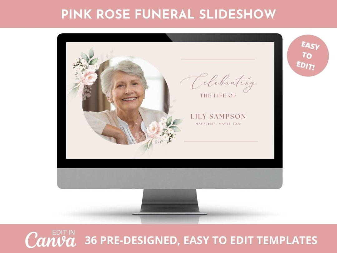 Pink Rose Funeral Photo Slideshow Template Memorial Video for Etsy