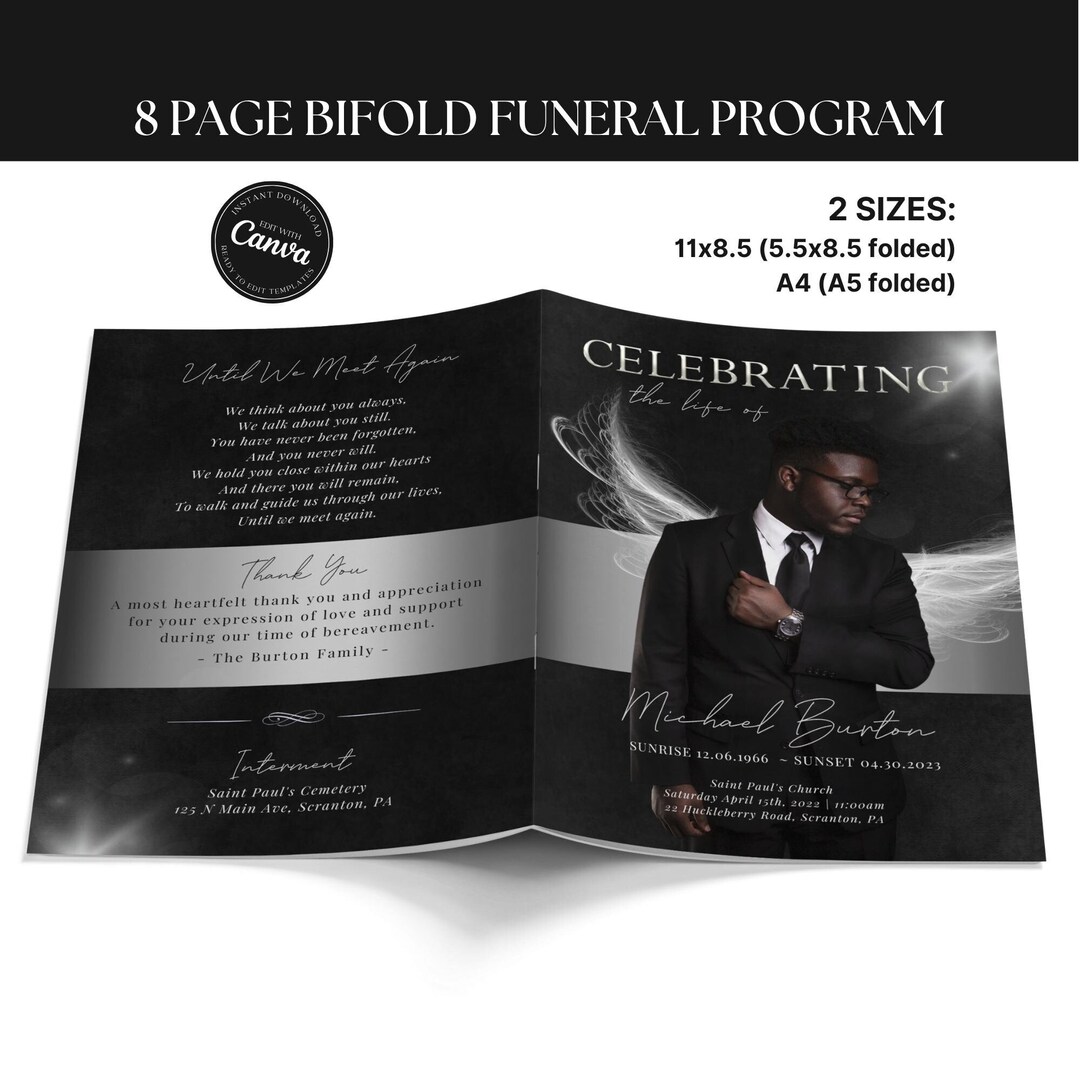 Black Funeral Program Template With Brick Background Black & Etsy