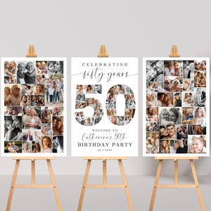 50th Birthday Photo Collage Poster Bundle TEMPLATE Set, Celebrating 50 Years, Party Welcome Sign, Picture Board, Montage Display, C1
