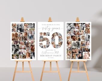 50th Birthday Photo Collage Poster Bundle TEMPLATE Set, Celebrating 50 Years, Party Welcome Sign, Picture Board, Montage Display, C1