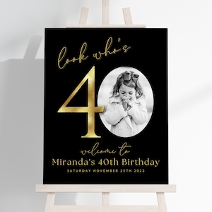 Black and Gold 40th Birthday Photo Collage TEMPLATE, Look Who&#39;s 40, Customizable Collage Board, Montage Display Poster, Forty Milestone
