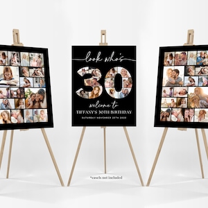 Black 30th Birthday Photo Collage Poster Bundle TEMPLATE, Look who's 30, Customizable Photo Collage Board, Montage Display Digital Download