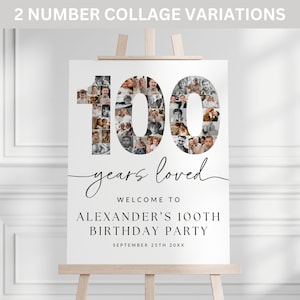 100 Years Loved Birthday Photo Collage Poster TEMPLATE, 100th Birthday Welcome Sign, Customizable Number Collage Board, Party Decor Ideas