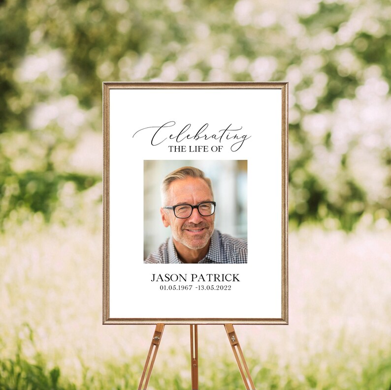 Minimalist Celebration of Life Sign, Funeral Welcome Sign, Elegant Funeral Theme, Memorial Sign for Funeral, Large Easel Sign for Funeral, Simple Funeral Decor for Men, Funeral Keepsake