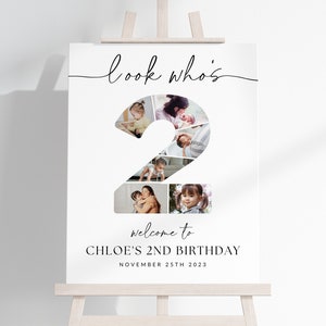 2nd Birthday Photo Collage TEMPLATE, Look Who's 2, Customizable Collage Board, Photo Montage Display Poster, Digital Download DIY Party Sign