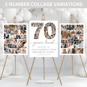 70 Years Loved Birthday Photo Collage Poster TEMPLATE Set, 70th Birthday Welcome Sign, Customizable Number Collage Board, Party Decor Ideas