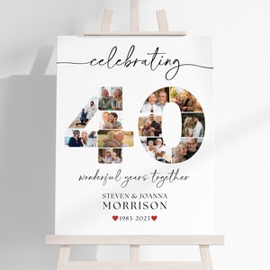 40th Wedding Anniversary Photo Collage TEMPLATE, Customizable Photo Board, Wedding Anniversary Gift, Welcome Sign, Digital Download DIY