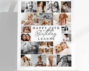 70th birthday Collage Poster TEMPLATE, Seventieth Birthday Party, Customizable Photo Collage Board, Photo Montage Display, Party Decor Ideas