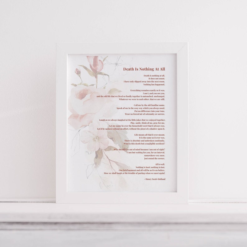 Death is Nothing at All Poem Printable Funeral Poem Ready to - Etsy