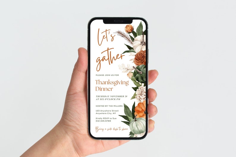T1 Invite Thanksgiving Dinner Digital Invitation TEMPLATE, Let's Gather Invite ...