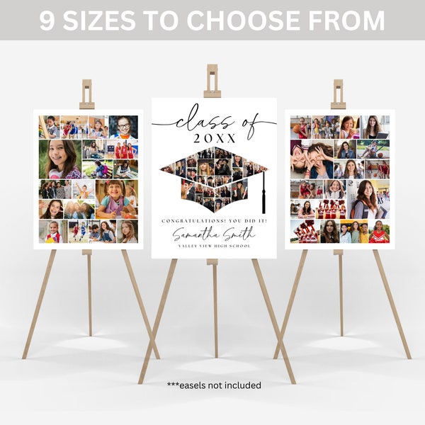 Graduation Photo Collage TEMPLATE Set, Graduation Party Poster Display, Personalized Gift for Graduate, Photo Memory Keepsake, Edit in Canva