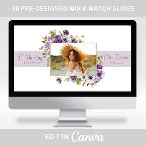 Funeral Slideshow Template, Purple Flowers, Memorial Video Woman, Floral Celebration of Life Presentation, Funeral Photo Tribute