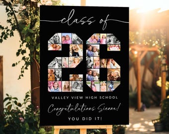 Graduation Photo Collage TEMPLATE Class of 2026, Personalized Gift for Graduate, Graduation Party Poster, Canva Template