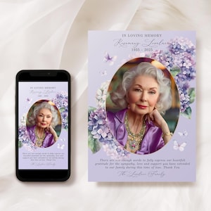 Bereavement Card TEMPLATE, Purple Floral, Funeral Thank You Card, Electronic Thank You Text, Digital 7x5 Printable, Phone Memorial Card, F1