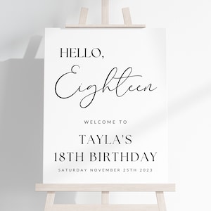 18th Birthday Photo Sign TEMPLATE mimimalist, Hello 18, Customizable Photo Board Eighteenth, Simple Party Sign, Canva Digital Download DIY