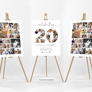 20th Wedding Anniversary Photo Collage Bundle TEMPLATE, Customizable Poster Board, Photo Montage Display Digital Download, Canva DIY
