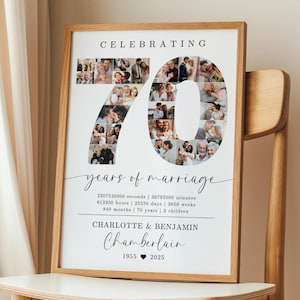 70th Wedding Anniversary Photo Collage TEMPLATE, 70 Years of Marriage Printable Gift Idea, Photo Collage Poster, Gift for Husband or Wife