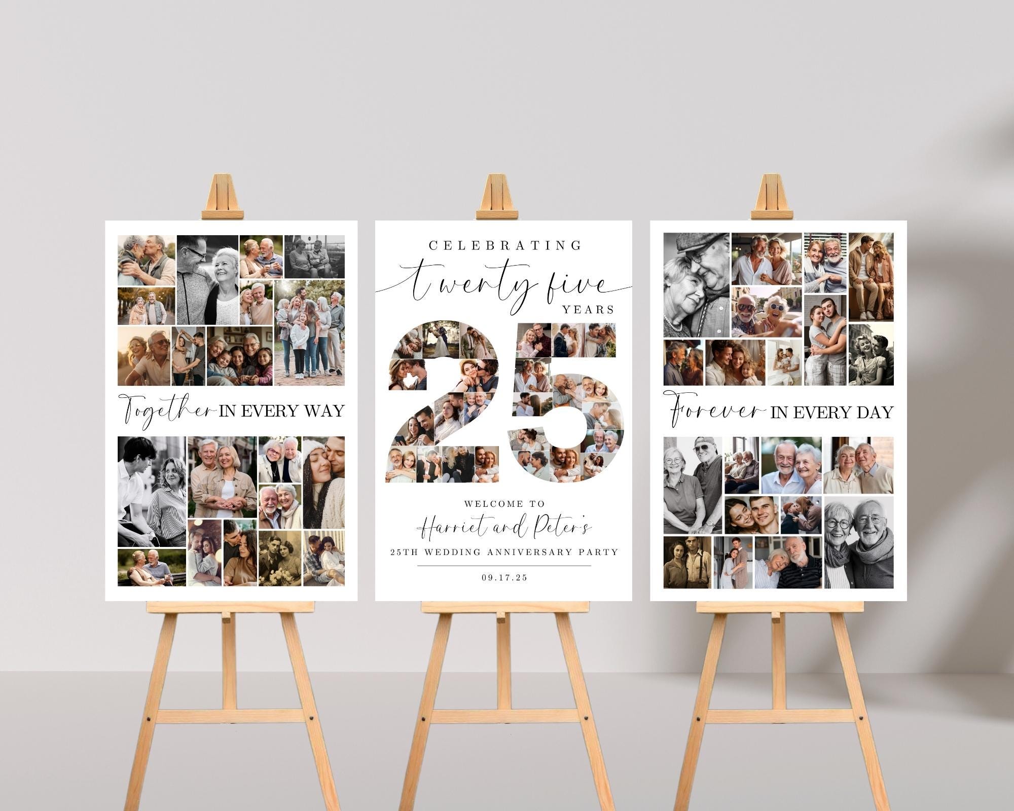 25th Anniversary Party Welcome Sign TEMPLATE Set, Photo Collage