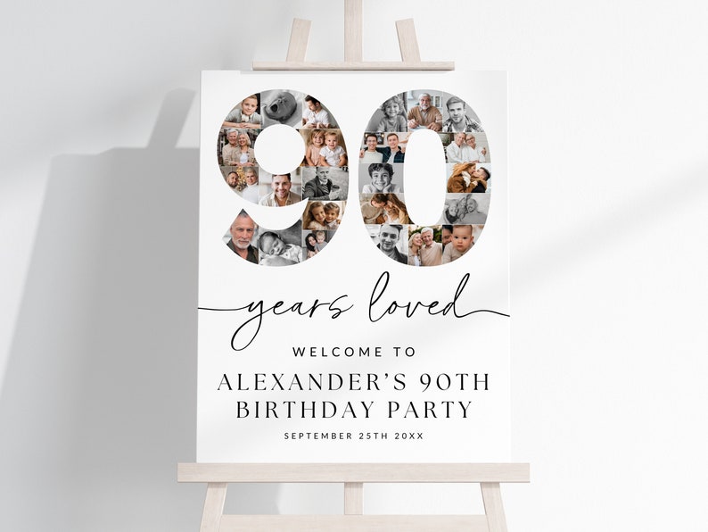 90th Birthday Photo Collage Template: Customizable Party Decor (digital ...