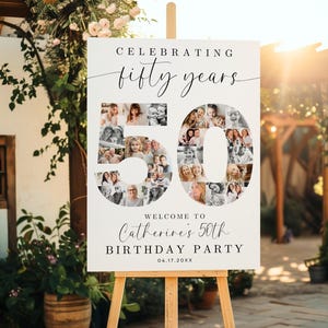 50th Birthday Photo Collage TEMPLATE, Celebrating 50 Years, Party Welcome Sign, Photo Montage Display Poster, Canva Template, C1