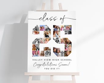 Graduation Photo Collage TEMPLATE Class of 2025, Personalized Gift for Graduate, Graduation Party Poster, 27 Photo Display Memory Keepsake