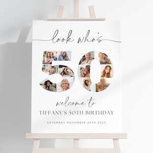 50th Birthday Photo Collage TEMPLATE, Look Who's 50, Customizable Photo Collage Board, Photo Montage Display Poster, Digital Download DIY