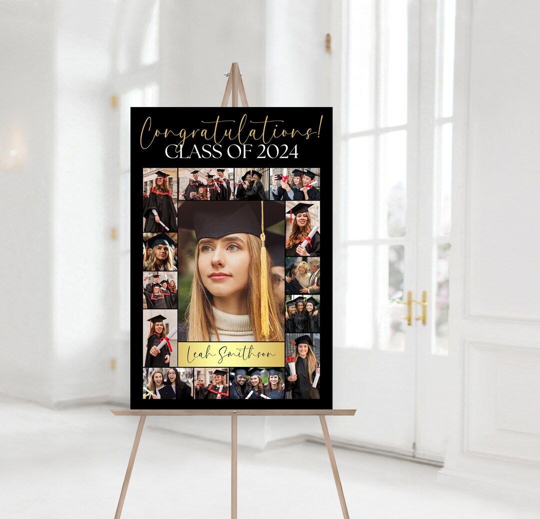Graduation Photo Collage Examples Black and Gold Graduation Photo Collage TEMPLATE Class of 2024 ...