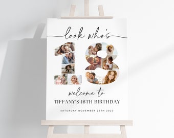 18th Birthday Photo Collage TEMPLATE, Look Who's 18, Customizable Photo Collage Board, Photo Montage Display Poster, Digital Download DIY