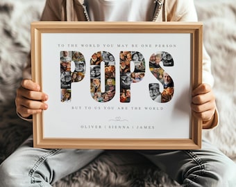 Pops Photo Collage TEMPLATE, Gift for Grandfather, Father's Day Gift, Birthday Christmas Present, Self Edit DIY Download, Canva Template