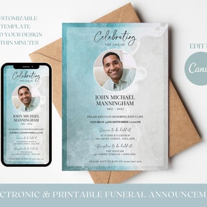 Digital Funeral Invite TEMPLATE Ocean, Phone Announcement Beach, Text Invite Water, Sea Celebration of Life Invitation