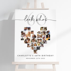 60th Birthday Photo Collage TEMPLATE, Look Who's 60, Heart Collage, Customizable Photo Board, 60 Birthday Decorations, Self-Edit Template