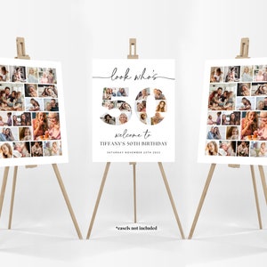 50th Birthday Photo Collage Poster Bundle TEMPLATE, Look who's 50, Customizable Photo Collage Board, Photo Montage Display Digital Download