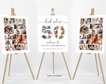 50th Birthday Photo Collage Poster Bundle TEMPLATE, Look who's 50, Customizable Photo Collage Board, Photo Montage Display Digital Download