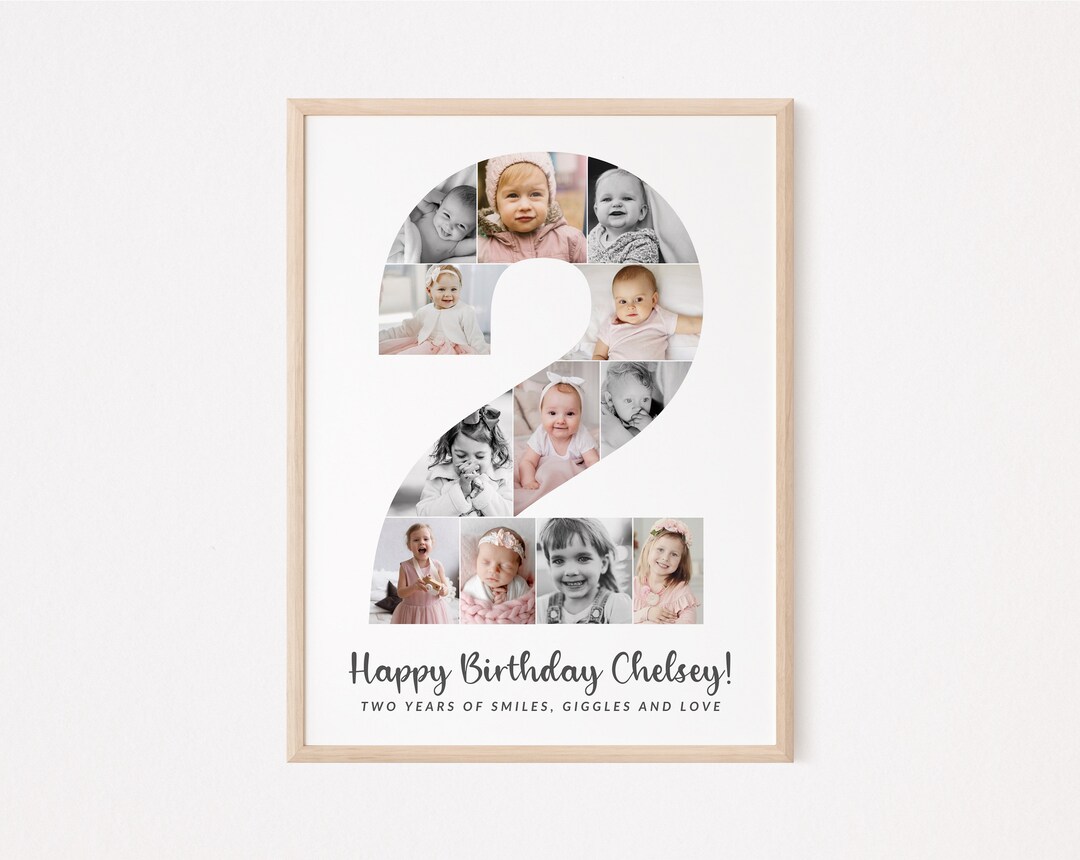 Number 2 Birthday Photo Collage TEMPLATE for Boy or Girl, Personalized ...