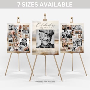 Celebration of Life Poster TEMPLATE for Men, Funeral Photo Collage Set with Mountains, Memorial Welcome Sign Scenery, Funeral Display Hiker,