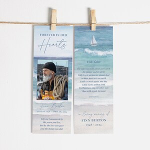 Funeral Bookmark TEMPLATE for Fisherman, Celebration of Life Memorial ...