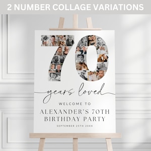 70 Years Loved Birthday Photo Collage Poster TEMPLATE, 70th Birthday Welcome Sign, Customizable Number Collage Board, Party Decor Ideas